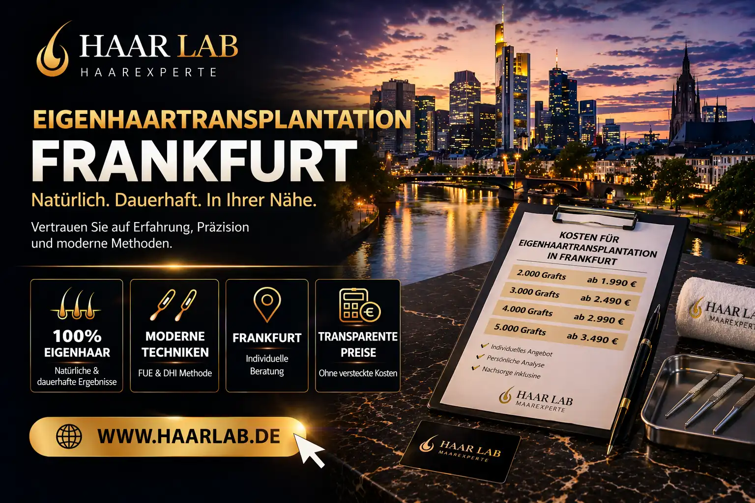 Eigenhaartransplantation Frankfurt | Methoden & Kosten 2026 | HaarLab