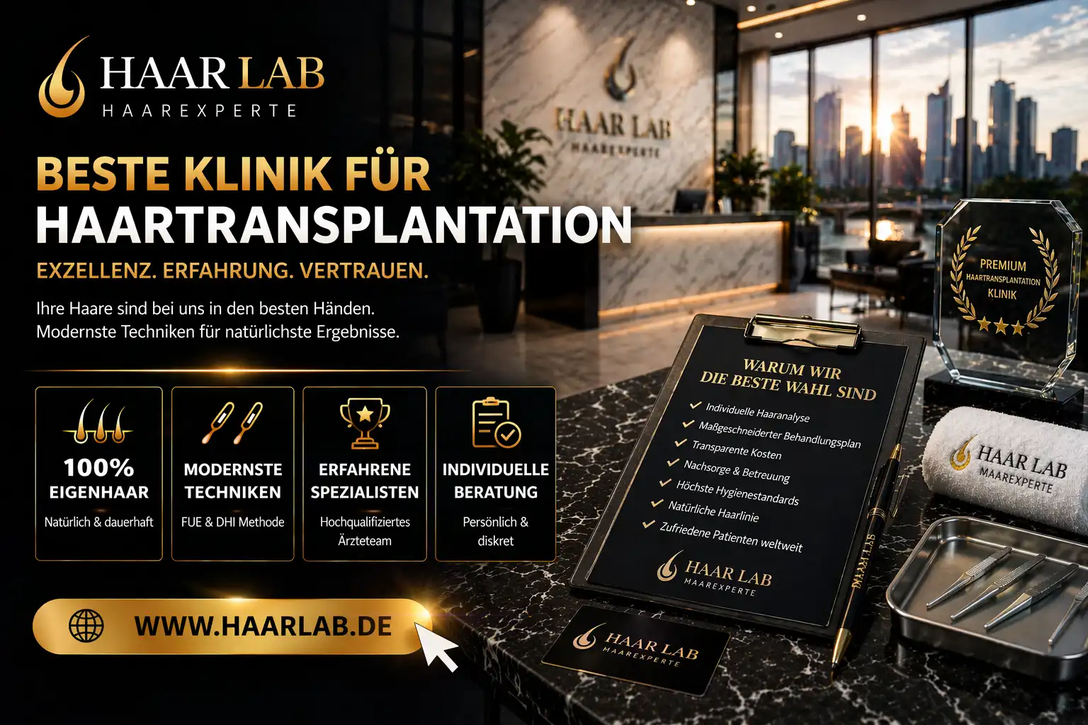 Beste Klinik für Haartransplantation 2026 | HaarLab Experten